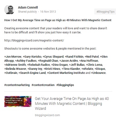 Google+ Influencers Example